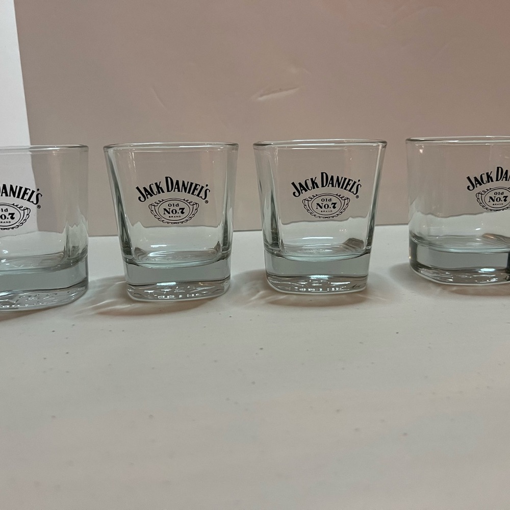 Jack Daniels Old No 7 Square Glass Shot Glass 2.75" tall; Set Of 4 Embossed